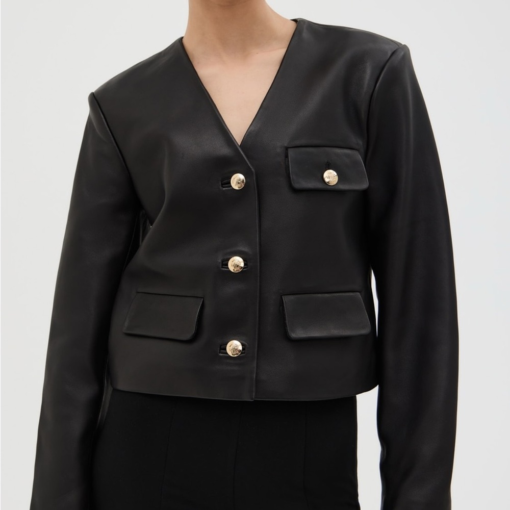 Anine Bing Black Crop Lambskin Leather Jacket Size XS